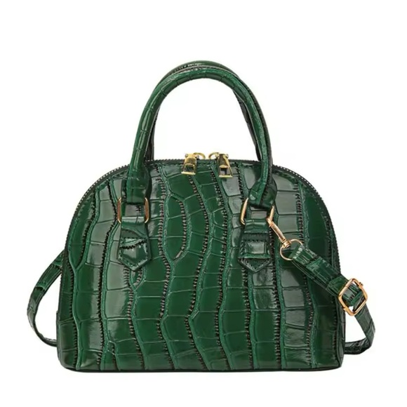Elegant Green-Retro Style Shoulder Bag (Pu Leather) Waterproof.Crocodile Pattern - Picture 3 of 5